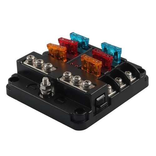6 Way Blade Fuse Box Holder W/Fuses Terminals W/LED Warning Light Cover For Car - Picture 15 of 18