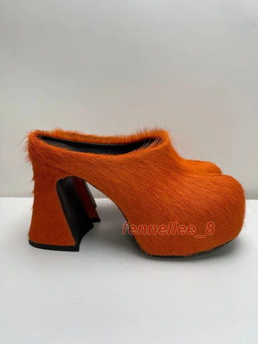 Zapatos de mula de crin de caballo con plataforma de tacón alto grueso talla grande para mujer - Imagen 30 de 31