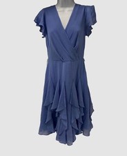 $145 Ralph Lauren Women's Purple Crepe Vertical Ruffle Hemline Dress Size 2