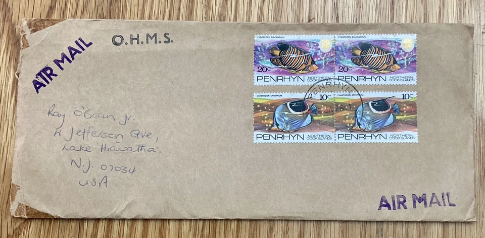 Cubierta de oficina de correos de Islas Cook del Norte de Penrhyn Island con información 1975 Foto 2 de 4
