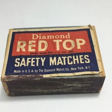 Vtg Diamond Red Top Safety Matches Empty Wooden Box w/ Card Stock Slide Drawer 