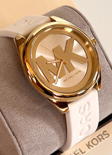 MICHAEL KORS MK7141 Gold-Tone SSteel Case White Silicone Strap Ladies Watch BNWT