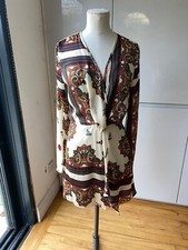 PRETTYLITTLETHING SIZE 8 MULTI STRIPE PAISLEY IVORY MINI DRESS SILKY POLYESTER