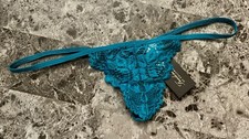 NWT FREDERICK'S OF HOLLYWOOD TEAL FLORAL LACE MINI G V STRING THONG PANTIES