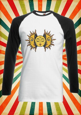 Sonne und Mond Sonnenfinsternis Spaß Männer Frauen langes kurzärmliges Baseball-T-Shirt 2594