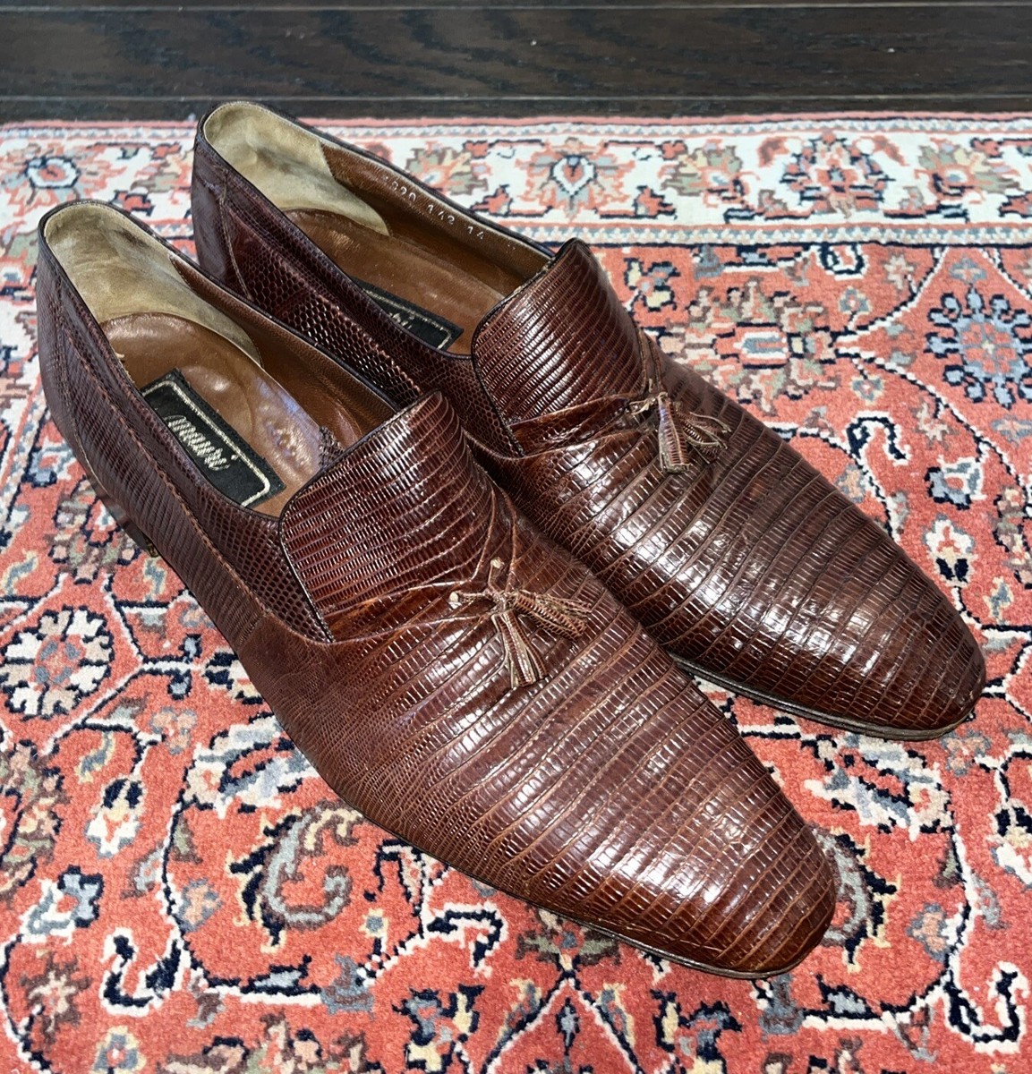 Mauri Vtg Brown All Over Genuine Lizard Tasseled Loafer Slip  display picture 1