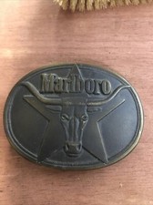 Philip Morris Marlboro Tobacco Texas Longhorn Vintage Solid Brass Belt Buckle