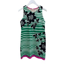 Eliza J Women's 6 Sleeveless Sheath Dress Kelly Green Stripe Floral Office