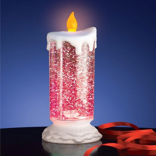 Christmas Color Changing Glitter Snow Globe LED Pillar Candle Flickering Light - Picture 3 of 5