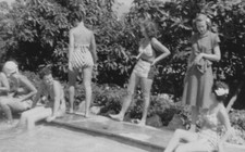 1940s Women Swimsuits Poolside Summer Fun Group Outdoor Candid Scene