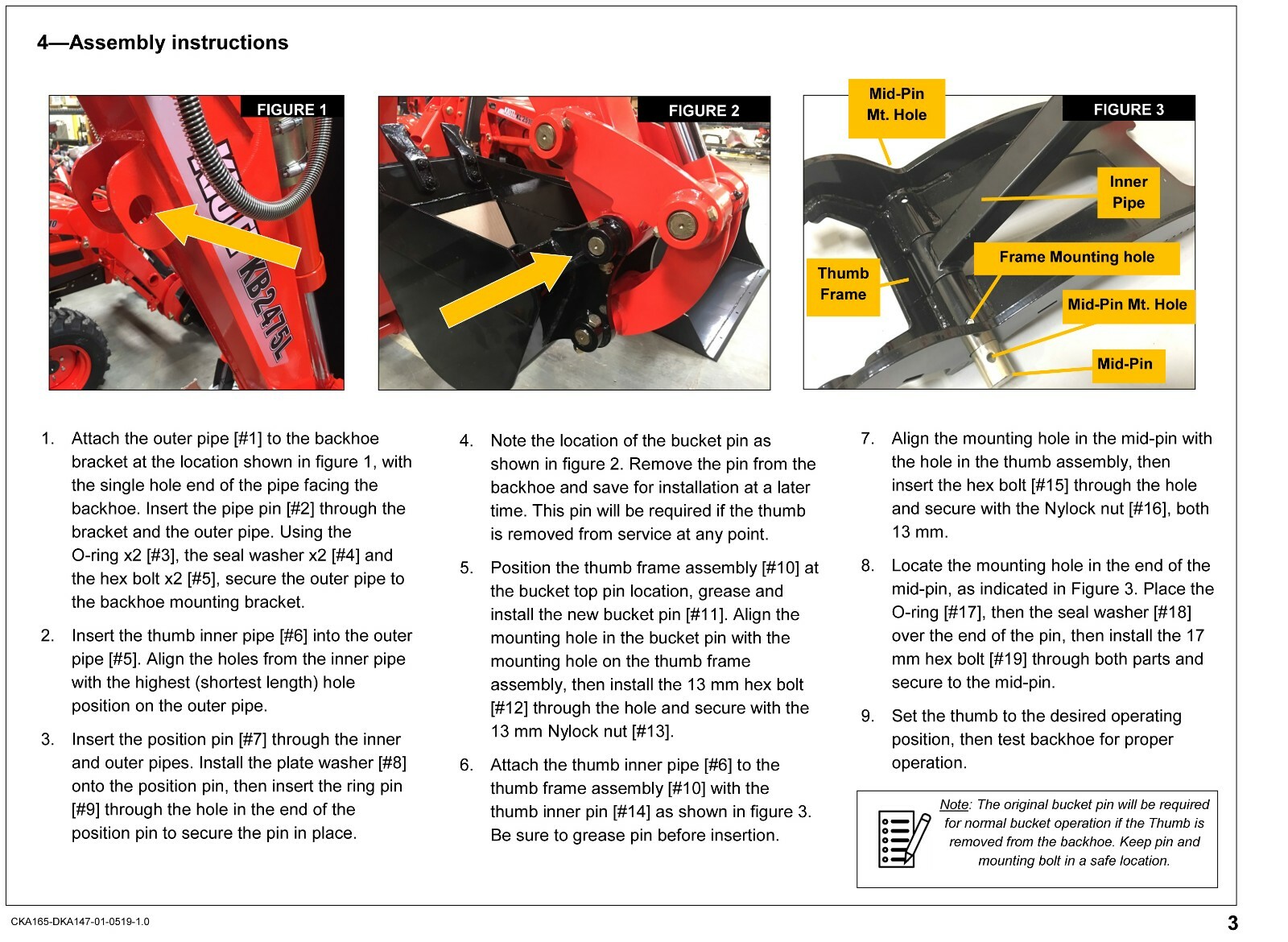 New Genuine OEM KIOTI CKA165 Backhoe Bucket Thumb for KB2465 & KB2475L