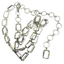 Square Link Chain Belt Silver Tone Retro Modernist Classic