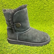 UGG Bailey Button Classic Girls Size 6Y Black Casual Winter Fur Suede Boots