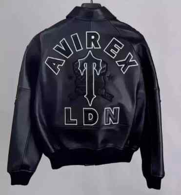 Avirex Men s Black American Bomber Genuine Cowhide Leather Flight style Jacket