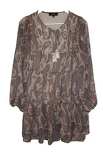 Aakaa Dress Womens Small Brown Paisley Boho Tiered Feminine Poet Pullover Mini