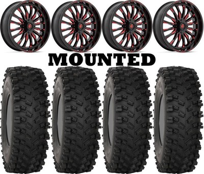 Kit 4 System 3 ATX470 Tires 35x10-18 on Fuel Arc Red Wheels HP1K