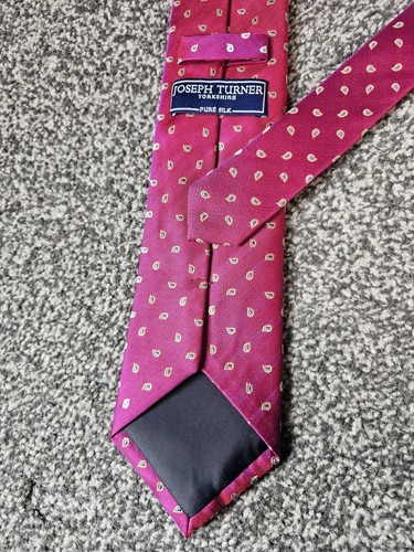 Joseph Turner Silk Tie Dark Pink Paisley Print Classy Colourful Wedding - Picture 3 of 6
