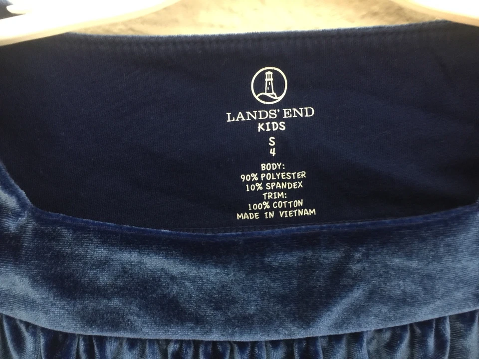 Lands’ End Girls Velvet Velour Navy Blue Holiday Size S 4Y Swing Dress - Image 3 of 4