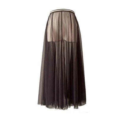 Pur Femme Maille Jupe sous-Jupe Élastique Taille Haute Midi Plissé Jupon Noir - Photo 1/4