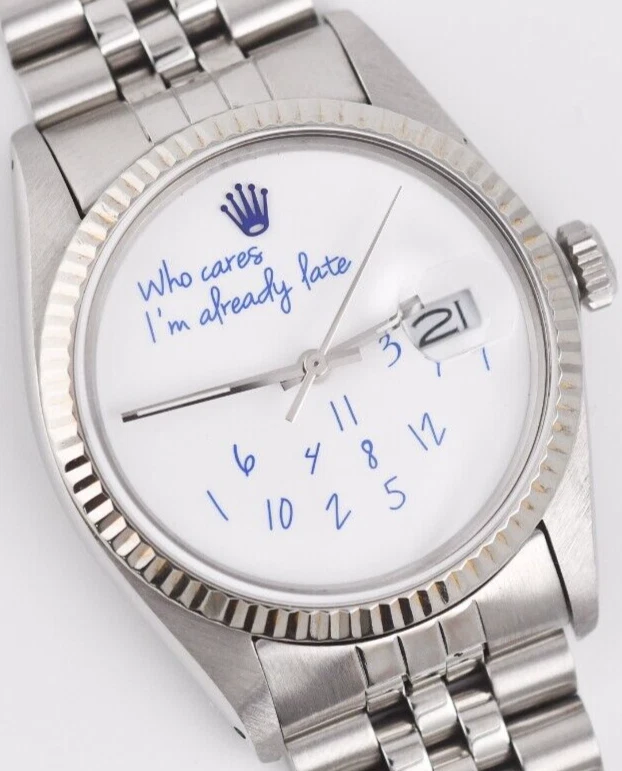 Rolex Datejust 36mm White "Who Cares" Dial Watch 16014 Steel / 18K Gold Jubilee