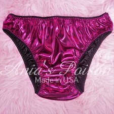 Sissy Foil Satin Panties for MEN Magenta Metallic shiny Full Cut Bikini panties
