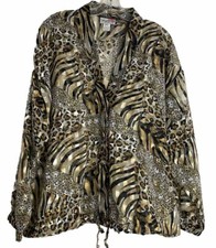 Vtg Toscano Designs USA Made Leopard Animal Print Semi Sheer Button Up Blouse XS