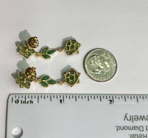 12K massive Gelbgold Blume Ohrhänger, Smaragd. 3,66 Gramm - Bild 4 von 6