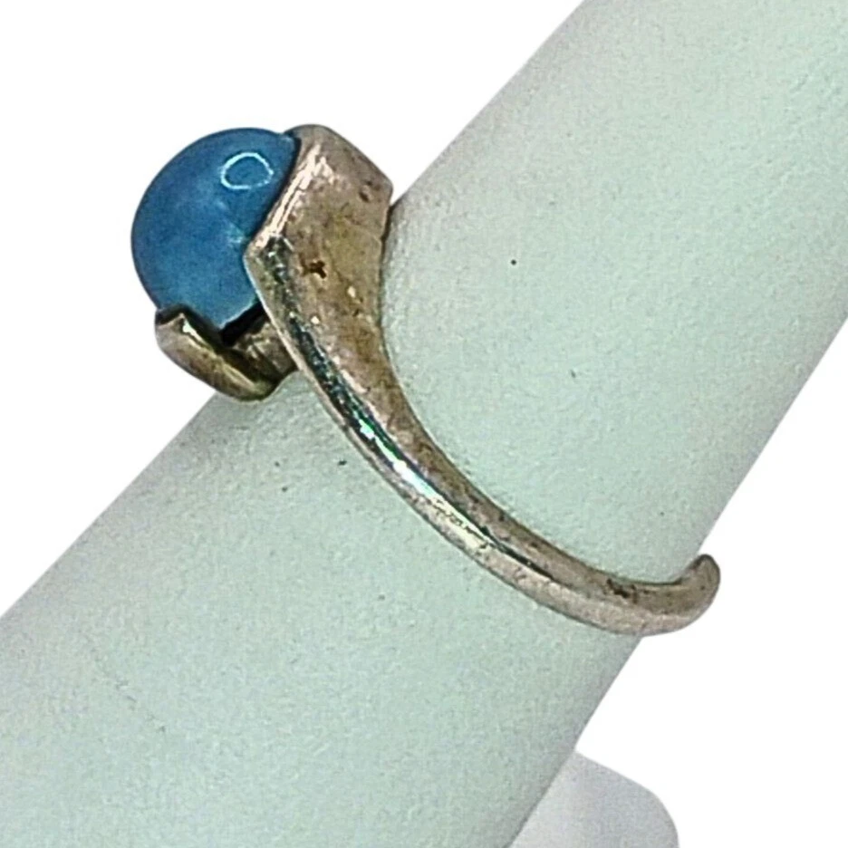Womens Sterling Silver Blue Agate Ring Adjustable Unique Swirl Minimalist Beach - Image 3 of 4