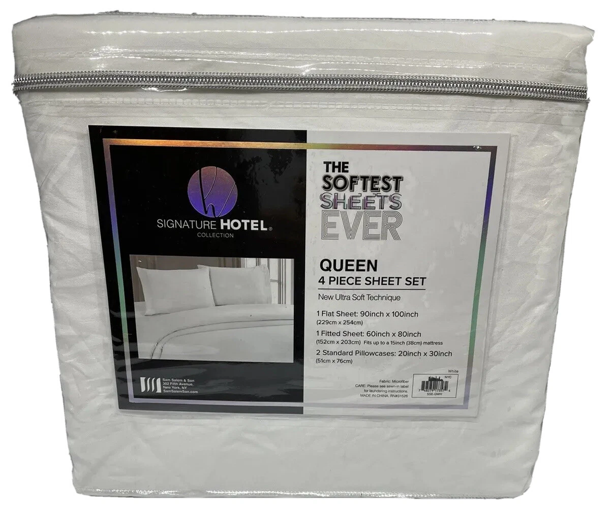 Signature Hotel Collection The Softest Sheets Ever Queen 4 Piece Sheet Set  White