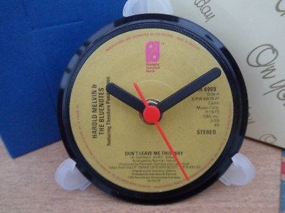 HAROLD MELVIN & BLUENOTES CLOCK Side Table Desk Top Upcycled SOUL Vinyl Record .