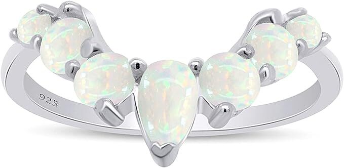 Stackable Pear & Round Cut Opal Engagement Ring in 925 Sterling Silver