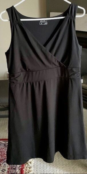 Eddie Bauer Crossover Dress Size Large Black Stretch Casual V-Neck Sleeveless
