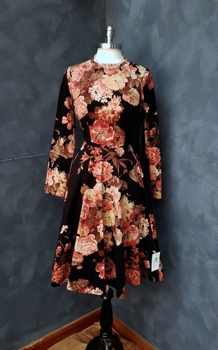 Lena Hoschek Black Floral Stretch Cotton Midi Dress L NWTs