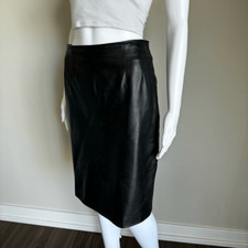Vintage Black Leather High Rise Skirt With Back Slit
