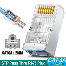 RJ45 Connector Cat6a/6 Shielded Pass Through Connector 24AWG Gold Plated Plugs