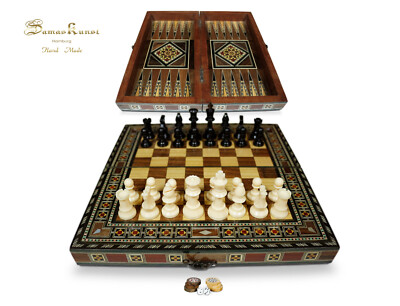 30 cm Schachspiel  Backgammon,Brett inkl. Holz Steine & Kunststoffschachfiguren