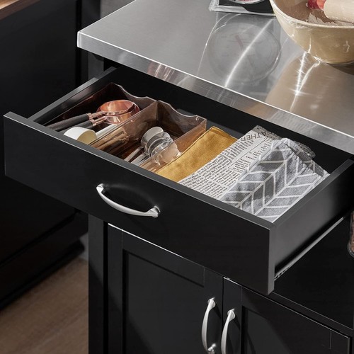 FKW22-SCH, Black Kitchen Trolley Cart Storage Trolley Serving Trolley Kitchen Ca - Picture 3 of 9