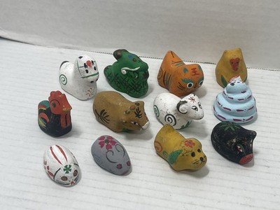 12 Piece Complete Japanese ETO Zodiac Clay Figures Pottery Lucky Animals Vintage