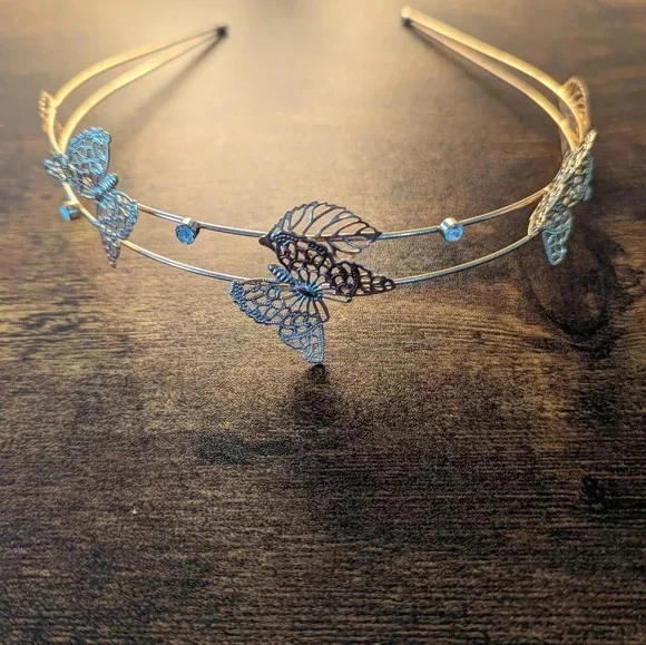 Gold Leaf And Butterfly Rhinestone Hairpiece/Headband - Image 2 of 4