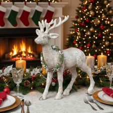 Ragon House Christmas Vintage Look 13" Standing Reindeer with Wreath Figurine