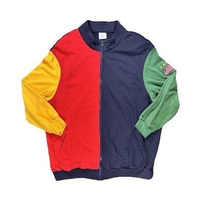 aileen too Colorblock Full Zip Sweatshirt 2X Plus Red Navy Yellow Green 90s Y2K 