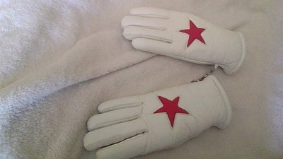 Vintage 70's Leather Gloves Number 1 Sun Ladies M Faux Fur Lined White/Red Star