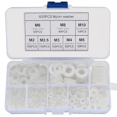 #ad YOUYIDUN 650 Pcs White Nylon Flat Washer Assortment Kit Round Flat Nylon Was... $8.85