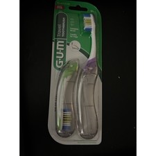 GUM Folding Travel Toothbrush Soft Bristles Compact Head Tongue Cleaner 2 Pack