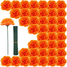 100PCS Orange Artificial Marigold Flower Heads with Stems