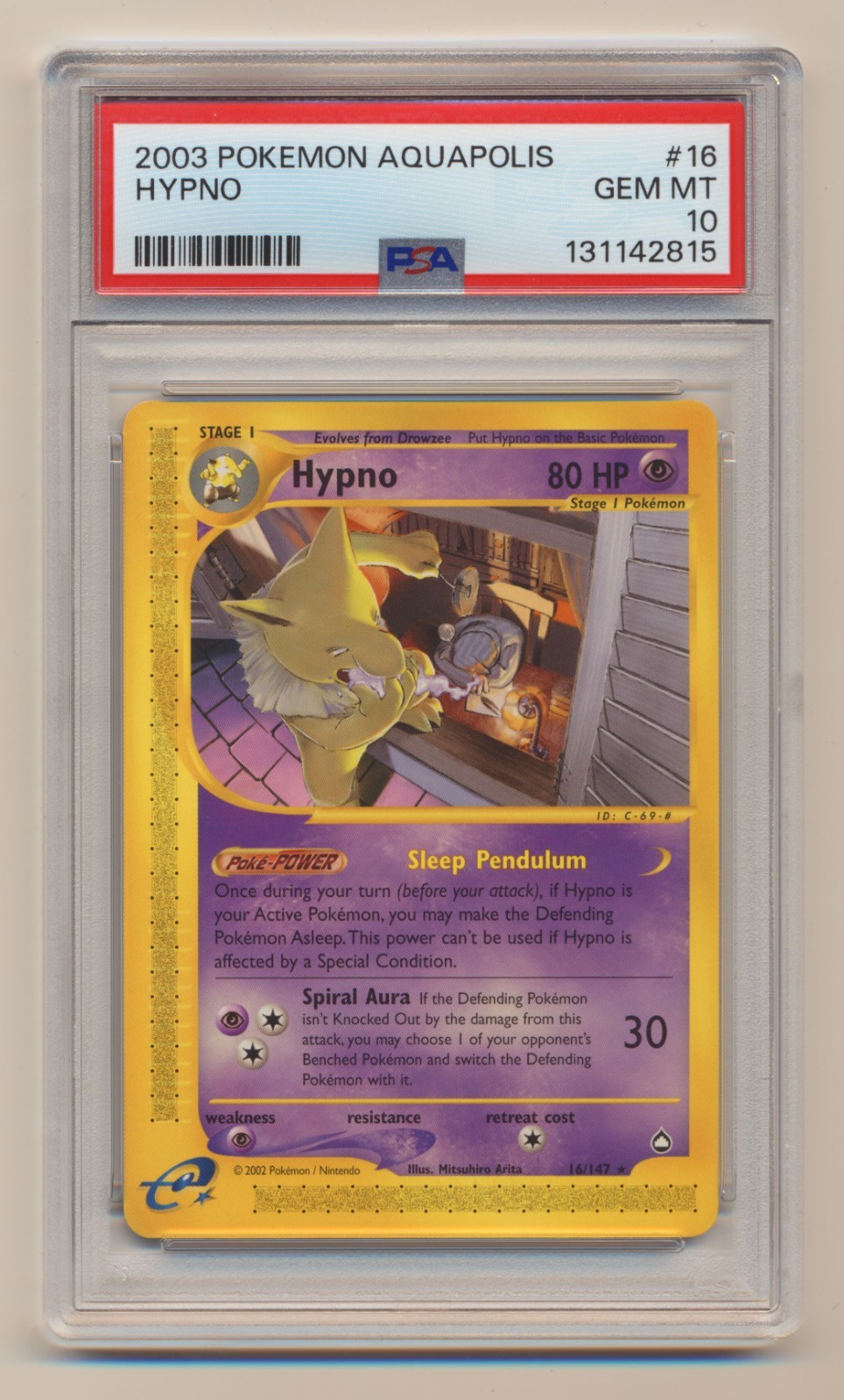 PSA 10 Pokemon Aquapolis Rare Hypno 16/147 GEM MINT Condition!!
