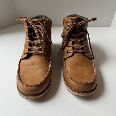 Crown Vintage Chase Brown Faux Leather Moc Toe Boots Boys Size 5