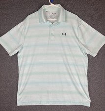 Under Armour Playoff Polo Shirt Mens XL Teal Striped Stretch Performance