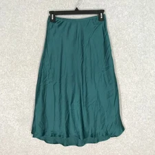 Sienna Sky Satin Slip Midi Skirt Small Teal Green Silky Feminine Forest Romantic