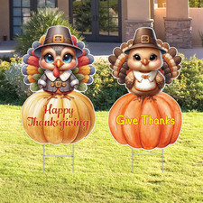 Thanksgiving Yard Decorations Signs Outdoor Outside Turkey Pumpkins Lawn Decor w